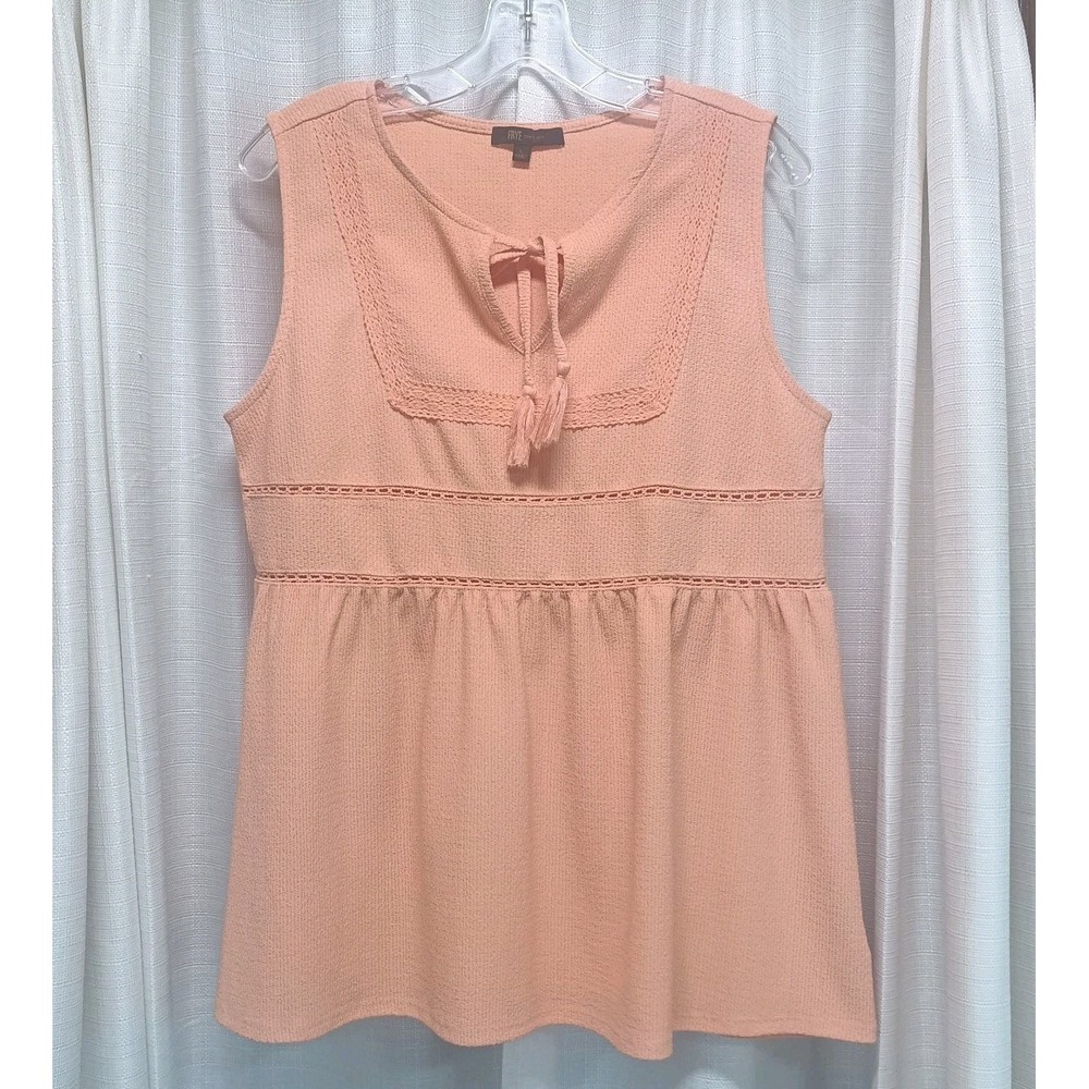 Frye Women's Size‎ L Peplum Lace Trim Tank in Cadmium Orange Tassel Tie